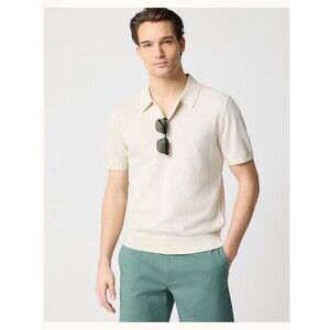 J.CREW Basketweave Cotton Sweater Polo Size Small Oatmeal Beige NEW Preppy BH753